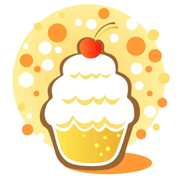 Cartoon Cupcake Cherry White Background — Stock Vector