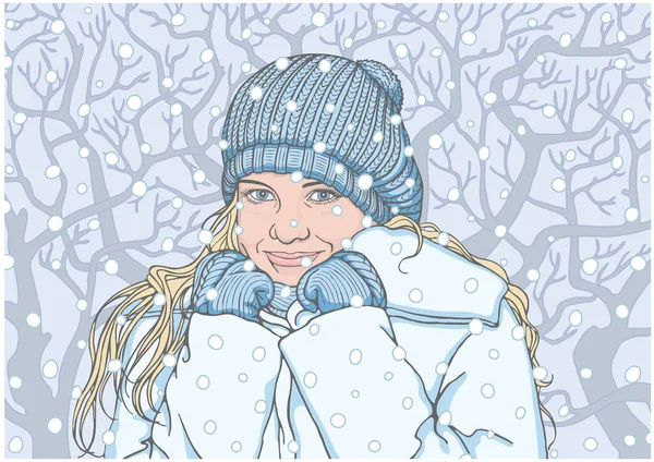 Warm Feelings Girl Frost One Winter Day — Stock Vector