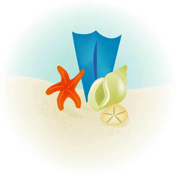 Beach Spot Illustration Sea Shell Swim Fins — Stock Vector