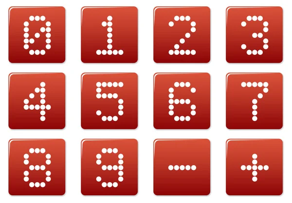 Číslice Čtvercové Ikony Nastaveny Červená Bílá Paleta Vektorová Ilustrace — Stockový vektor