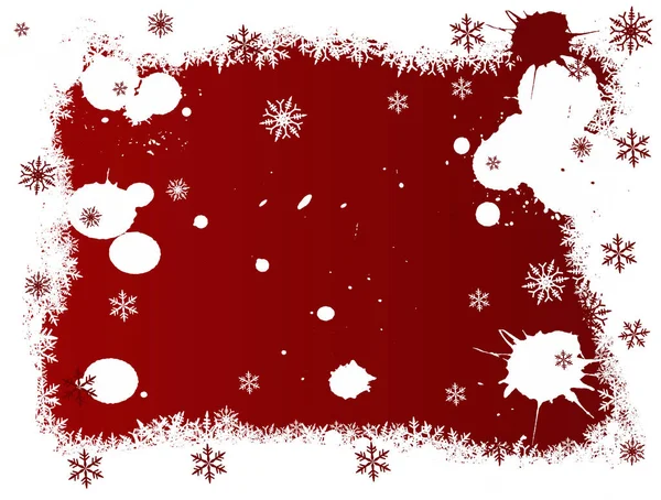 Border Snowflakes Red Background Copyspac — Stock Vector