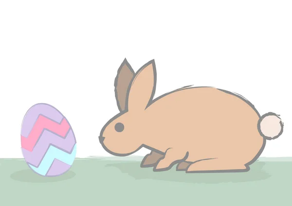 Cautious Bunny Sniffs Egg — Stock Vector