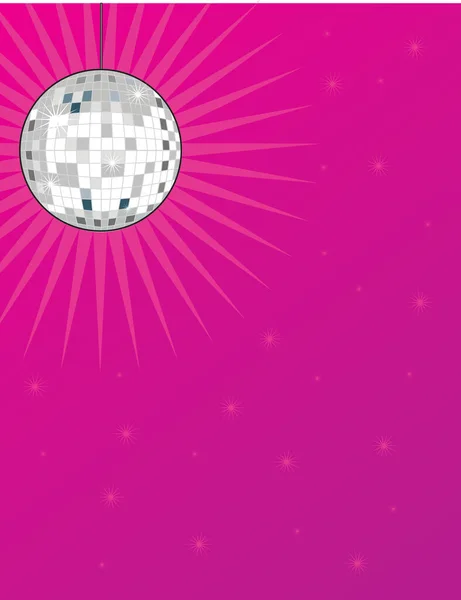 星と明るいピンクの背景の光沢のあるディスコ ボール — ストックベクタ