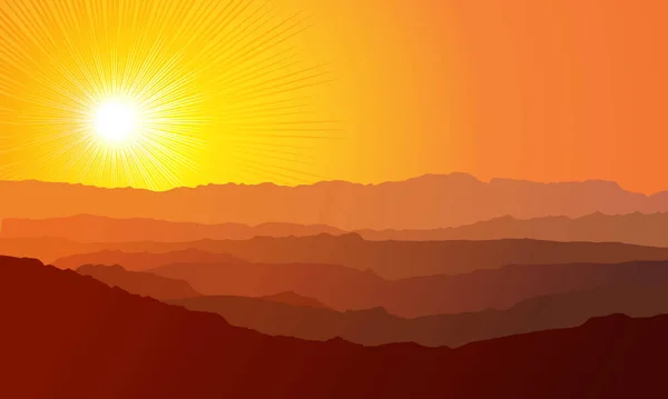 Landschaft Berge Aufsteigende Oder Sitzende Sonne Vektor — Stockvektor