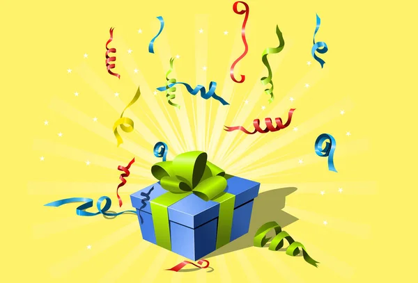Flying Confetti Gift Box Ribbon — Stock Vector