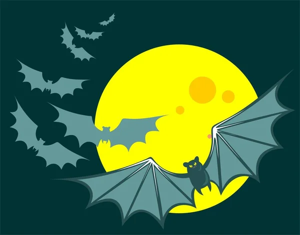 Vliegende Vleermuizen Een Nachtmaan Achtergrond Halloween Illustratie — Stockvector