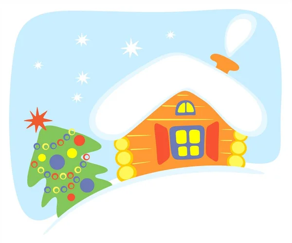 蓝色背景的花哨的房子和圣诞树 — 图库矢量图片
