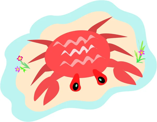 Crabe Profite Sable Eau Jolies Fleurs — Image vectorielle