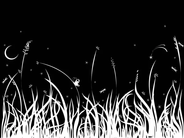 Zwart Wit Achtergrond Met Gras Insecten Design Element — Stockvector