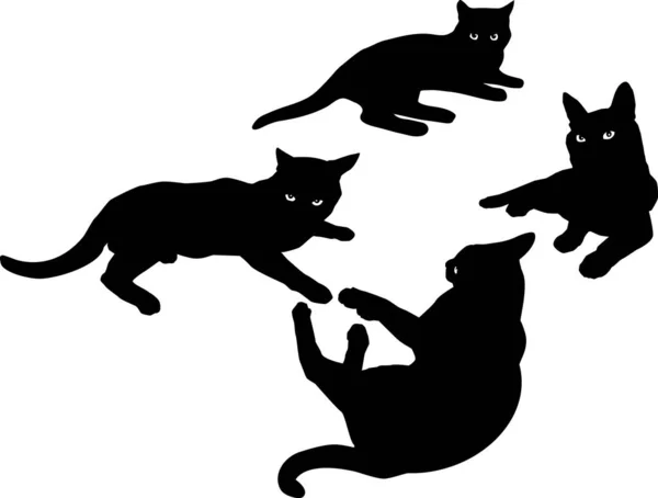 Ciemne Siluety Kotów Różnych Pozycjach Made Adobe Illustrator — Wektor stockowy