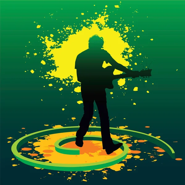 Silhouette Guitariste Jouant Guitare Dans Des Peintures Éclaboussées — Image vectorielle