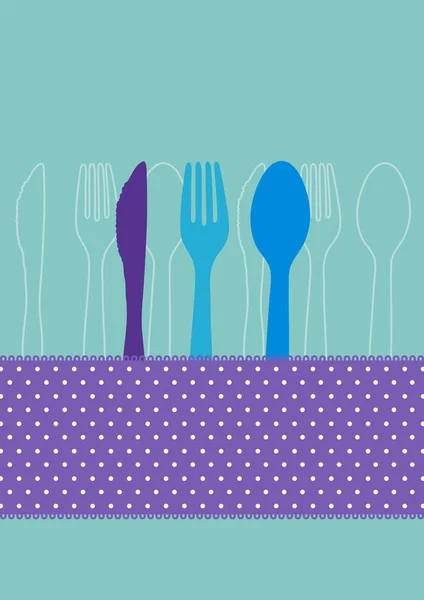 用勺子 小刀和茶匙设计宴会请柬 — 图库矢量图片