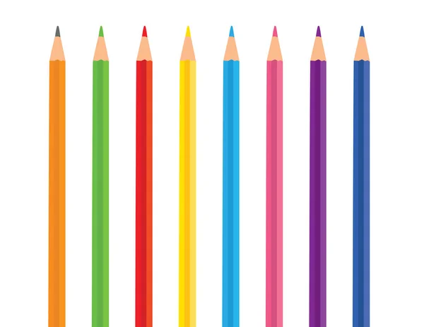 Çeşitli Renk Kalemlerin Vektör Illüstrasyonu Beyaz Üzerine Izole Edilmiş Bir — Stok Vektör
