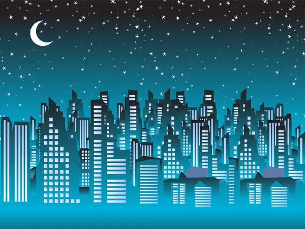 Cityscape Night Silhouettes Houses — Vetor de Stock