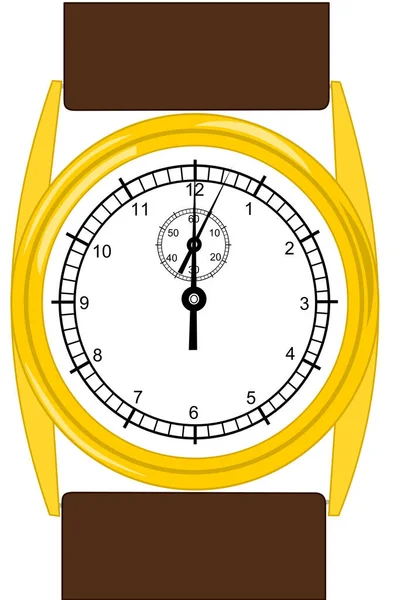 Relógio Pulso Ouro Com Pulseira Couro Marrom — Vetor de Stock
