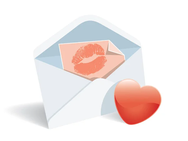 爱邮件 心和口红印 — 图库矢量图片