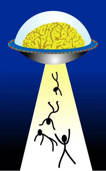 Διανυσματική Απεικόνιση Για Ένα Ufo Εγκεφάλου Προσπαθεί Πιπιλίζουν Την Ανθρώπινη — Διανυσματικό Αρχείο