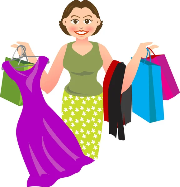 Illustrazione Vettoriale Una Donna Shopping Comprare Sacco Cose — Vettoriale Stock