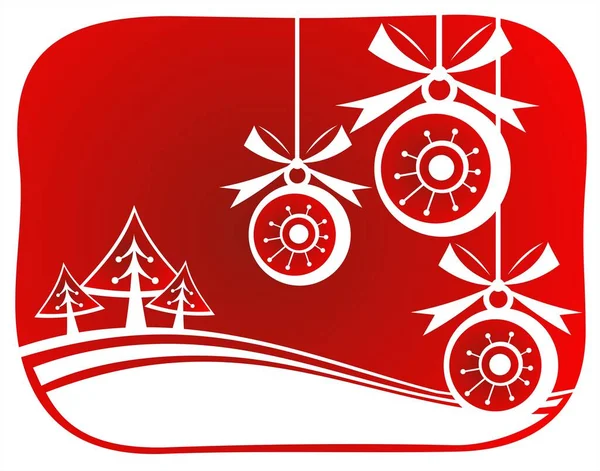 Gestileerde Pelsbomen Bollen Een Rode Achtergrond Kerst Illustratie — Stockvector