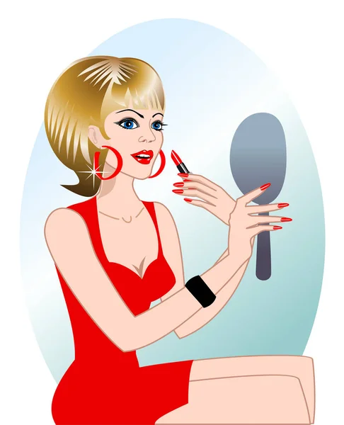 Femmes Avec Rouge Lèvres Miroir Fichier Vectoriel Inclus Eps 300 — Image vectorielle