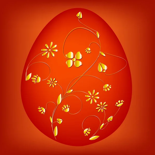 Vektorillustration Eines Zart Goldbemalten Roten Ostereiers — Stockvektor