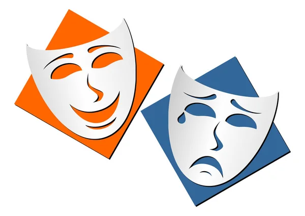 Máscaras Representando Comedia Teatral Drama Sobre Fondo Blanco — Vector de stock