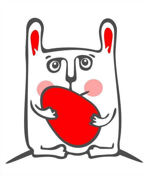 Белый Кролик Красное Пасхальное Яйцо Изолированы Белом Фоне Пасхальная Иллюстрация — стоковый вектор