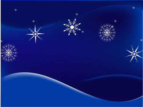 雪の結晶と星と夜の風景のベクトルイラスト — ストックベクタ