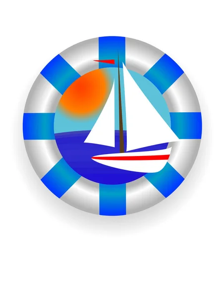 Emblem Sea Lifebuoy Ring Yacht Vector — Stock Vector