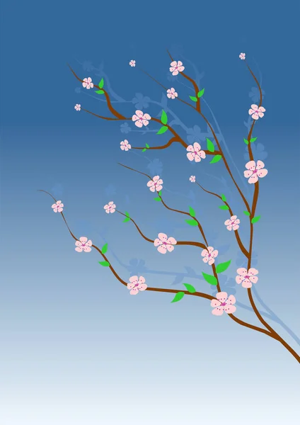 Pembe Çiçekli Badem Ağacı Mavi Gökyüzünde — Stok Vektör