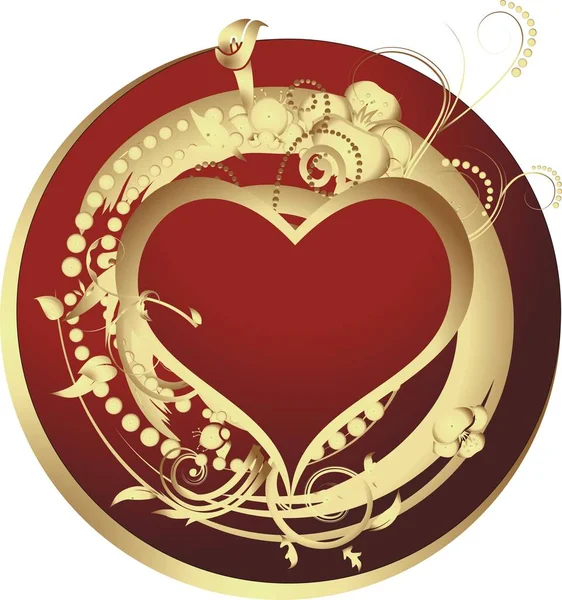 Очарованное Сердце Золотой Раме Против Золотого Вегетативного Орнамента — стоковый вектор