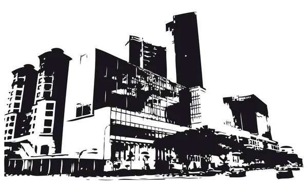 Byggnad Silhuett Grunge Styled Urban Bakgrund — Stock vektor