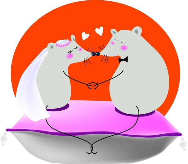 Wedding Two Lovely Mouse Cartoon Vector Illustration — Stock Vector