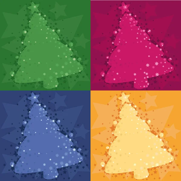 四个有毛皮树的圣诞背景 — 图库矢量图片