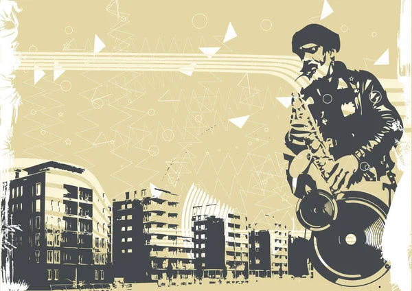 Vector Illustration Saxophonist Grunge Style — Stock Vector