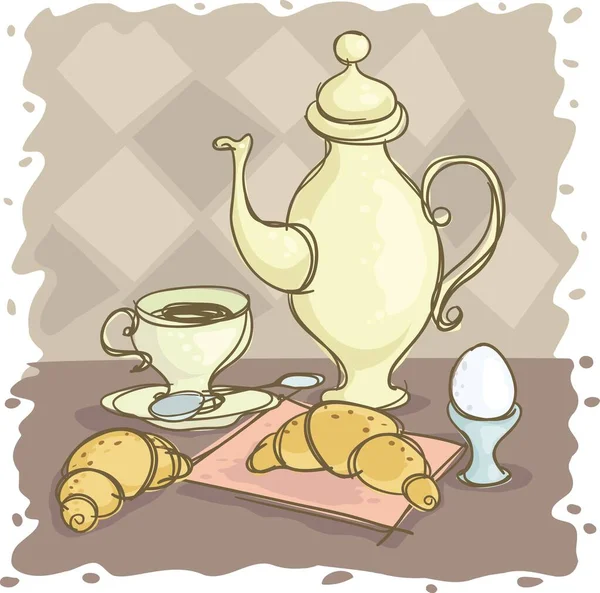 Натюрморт Кофейником Яйцом — стоковый вектор