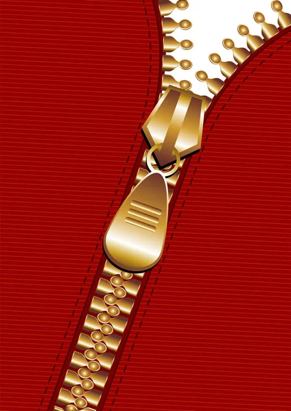 Gold Zipper Diagonal Line Red Fabric — Stock Vector