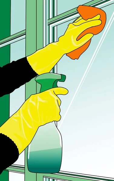 Vector Illustration Woman Cleaning Windows — Stock Vector