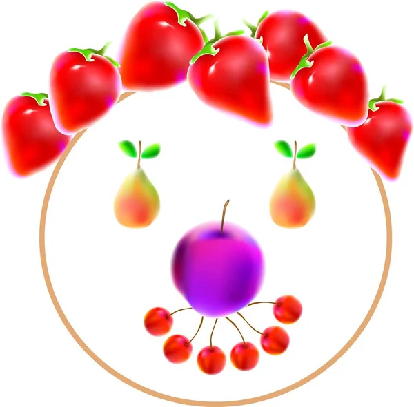 Ilustrasi Vektor Untuk Berbagai Buah Untuk Membuat Ekspresi Wajah Strawberry - Stok Vektor
