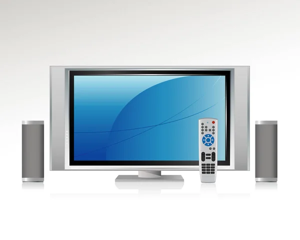 Heimkino Komponenten Fernseher Fernbedienung Und Lautsprecher Mit Reflexion Alle Komponenten — Stockvektor