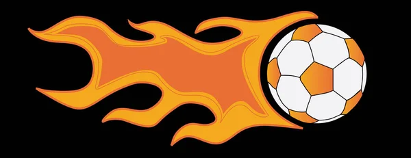 Soccer Ball Orange Flame Black Backgroun — Stock Vector