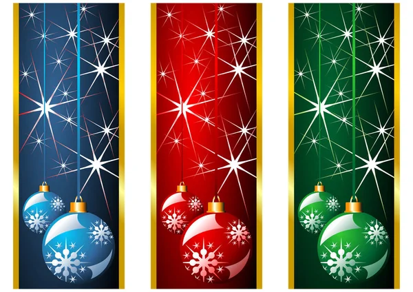 Different Christmas Banners Snow Crystals Balls — Stock Vector