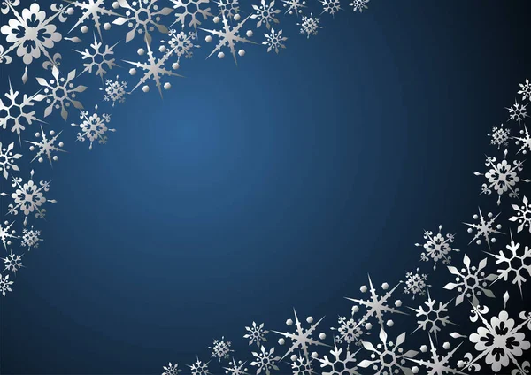 Zilverkleurige Sneeuwkristallen Frame Blauwe Achtergrond — Stockvector