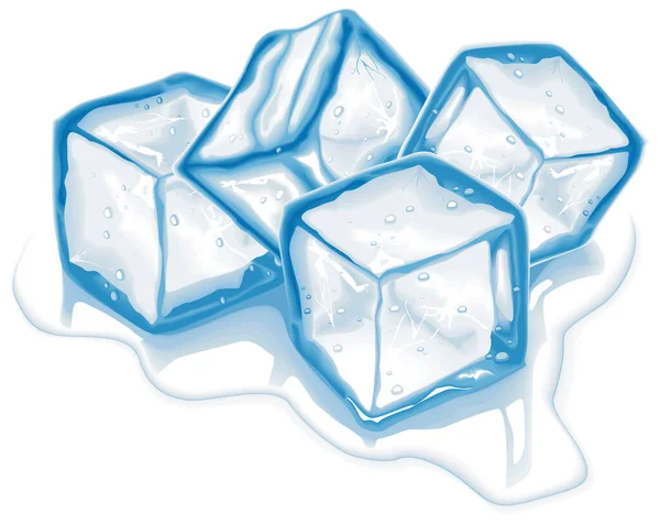 Quatro Cubos Gelo Azul Derretendo Vetor — Vetor de Stock