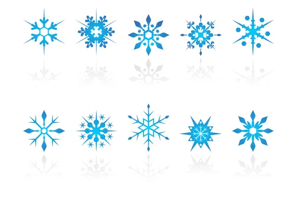 白い背景に反射して異なる雪の結晶 — ストックベクタ