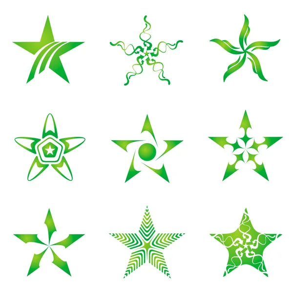 Set Decorative Creative Five Cornered Pentagonal Stars — Stock Vector