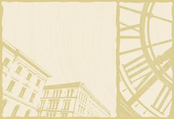 时钟和建筑物的可编辑矢量图 — 图库矢量图片