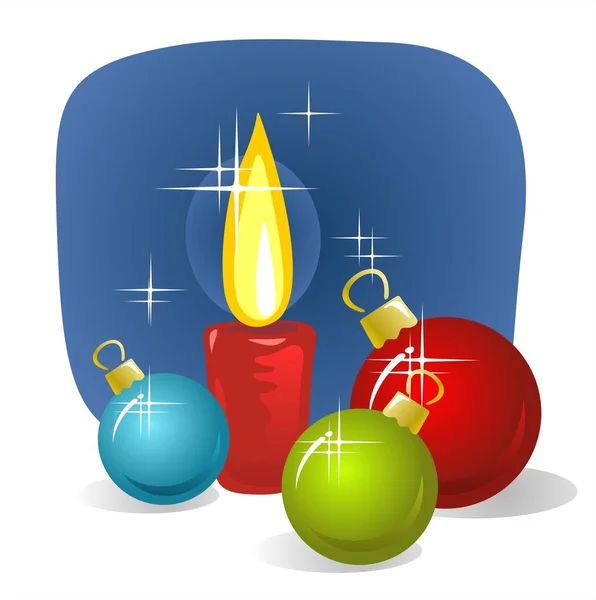 深蓝色背景下的格式化圣诞蜡烛和球 — 图库矢量图片