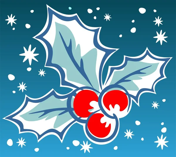 Ozdobić Jagodę Holly Niebieskim Tle Ilustracja Boże Narodzenie — Wektor stockowy
