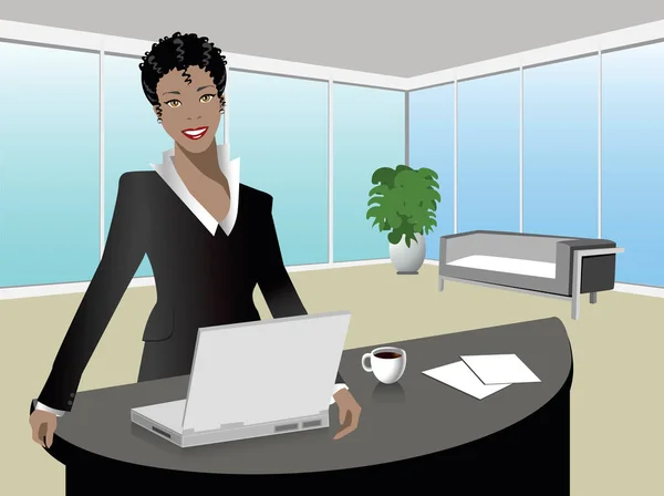 Zwart Vrouw Manager Een Modern Kantoor — Stockvector